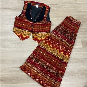 Bohemian Red and Gold Maxi Skirt and Vest